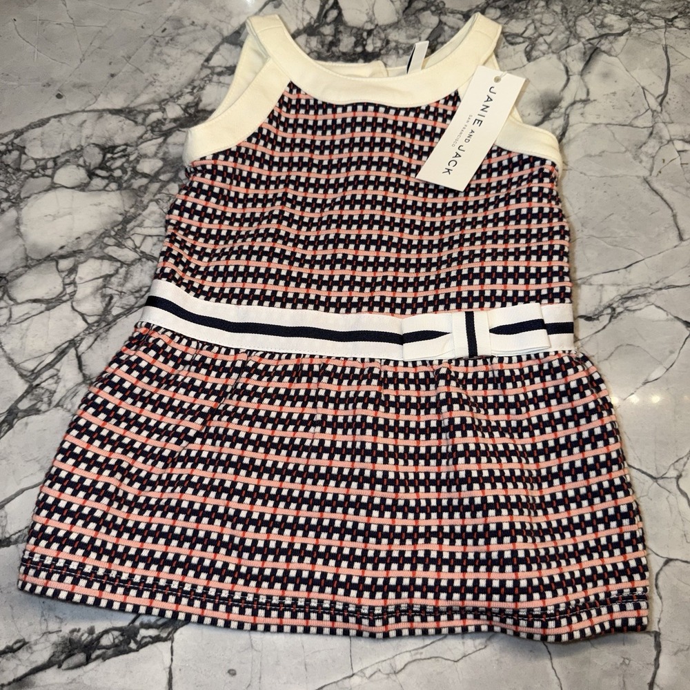Janie & Jack Baby Girls 3-6 Months Peach Navy Sundress NEW